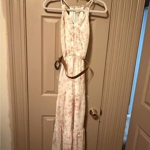 Wallflower Cream Floral Dress with Brown Belt